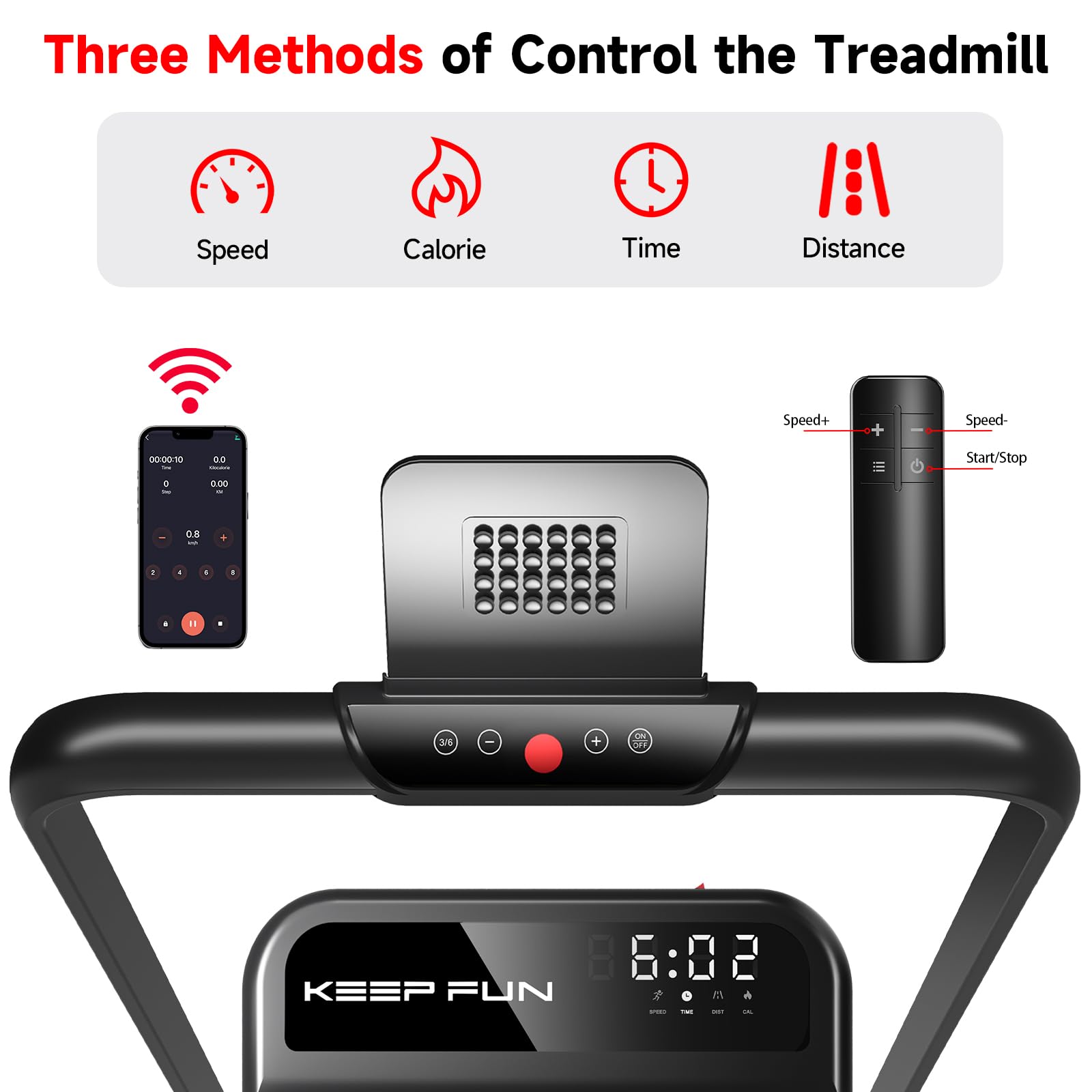 KEEP FUN Walking Pad with Incline, Walking Pad with Handle Bar 3 Level Incline, 300 Lbs Walking Pad Foldable for Home Office, Under Desk Treadmill with LED Display Remote Control & APP