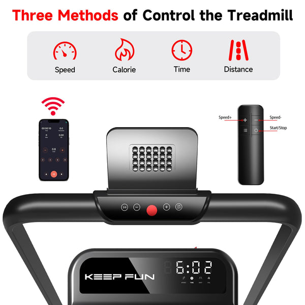 KEEP FUN Walking Pad with Incline, Walking Pad with Handle Bar 3 Level Incline, 300 Lbs Walking Pad Foldable for Home Office, Under Desk Treadmill with LED Display Remote Control & APP