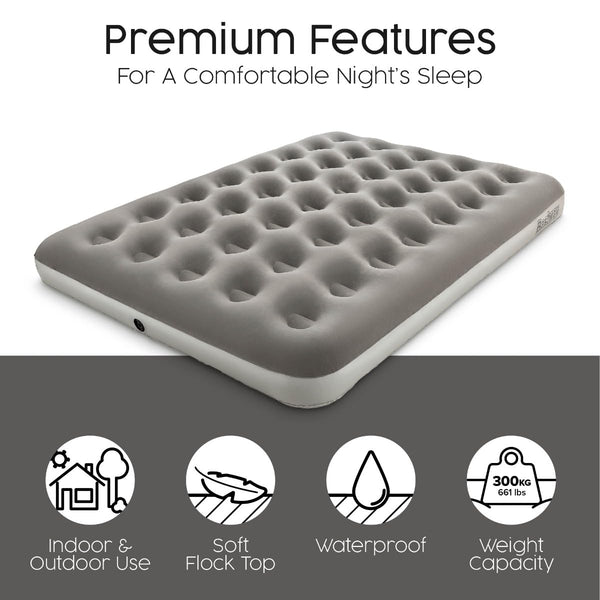 Bestway Premium Camping Double Airbed with Handheld Electric Pump, Double Flocked Inflatable Bed Portable, Air Mattress, Outdoor Camping Bed