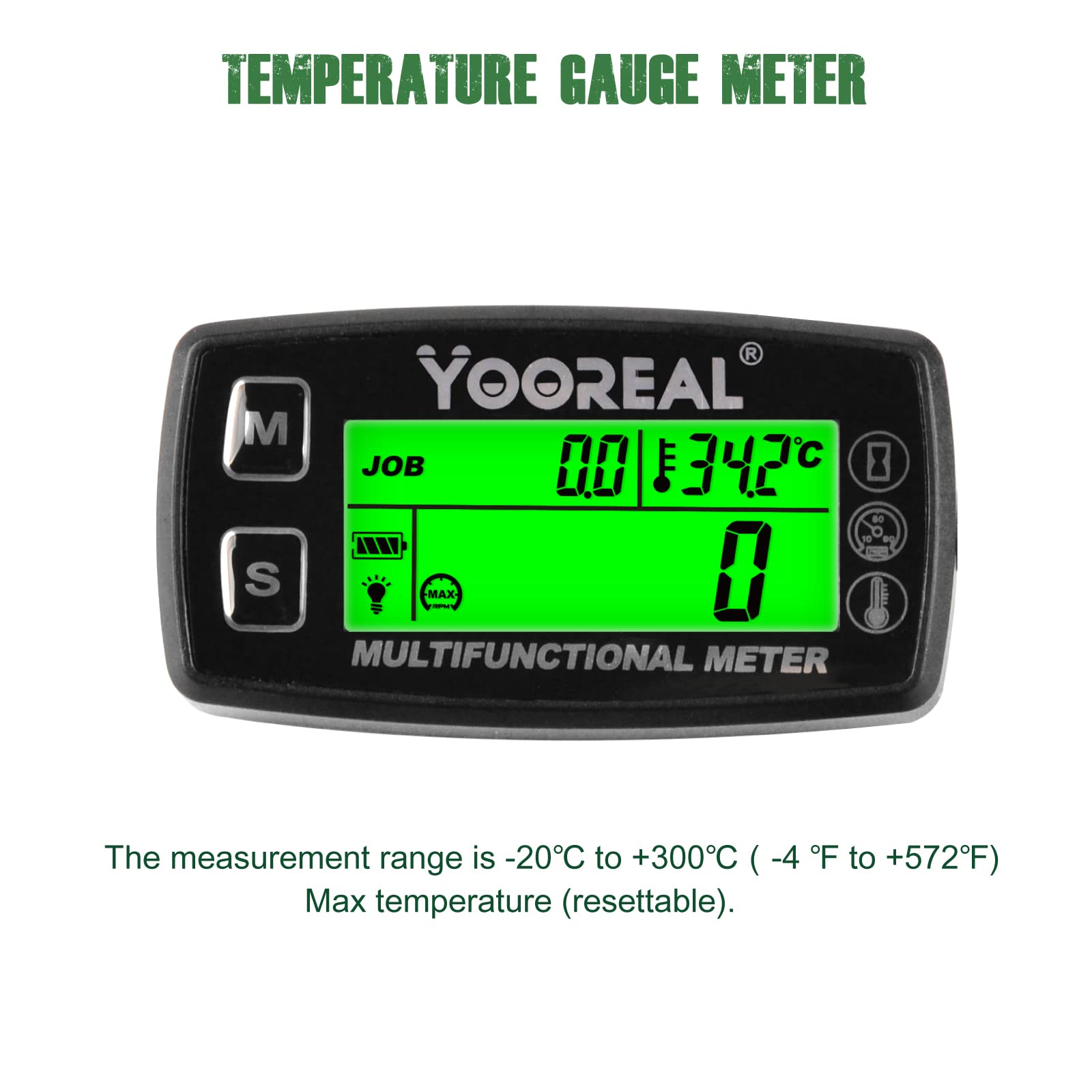 Yooreal Engine Temperature Gauge,TEMP Meter,User Shutdown Tachometer for Scooter Snowmobile Mini Bike Motorcycle Lawn Mower Generator Dump Truck