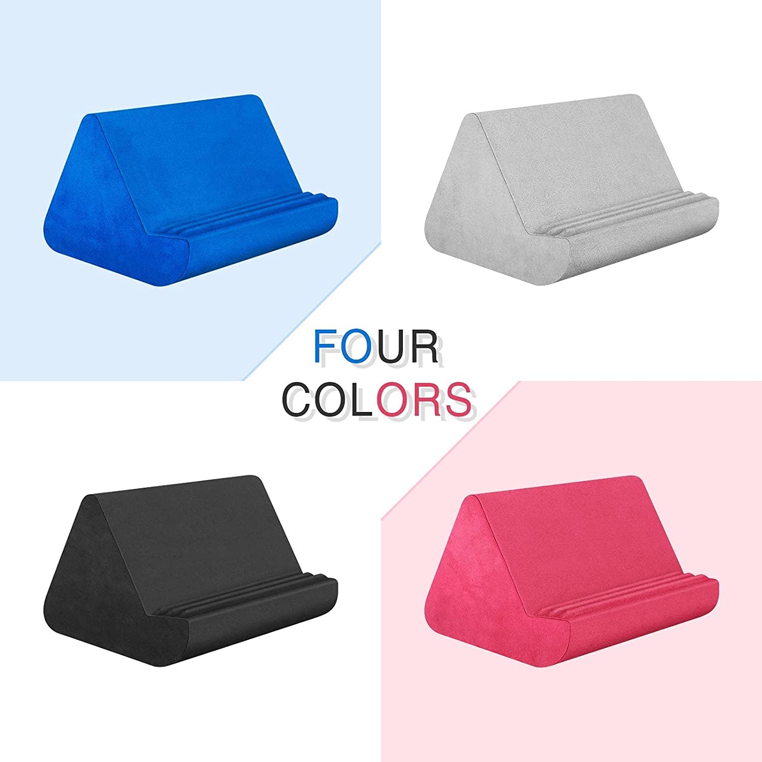 Soft Tablet Stand Pillow with Pocket,Tablet Cushion Stand,Adjustable 3 Viewing Angle,Lazy Holder Stand for Bed Sofa,Compatible with iPads Tablets eReaders Smartphones Books Magazines（Grey）…