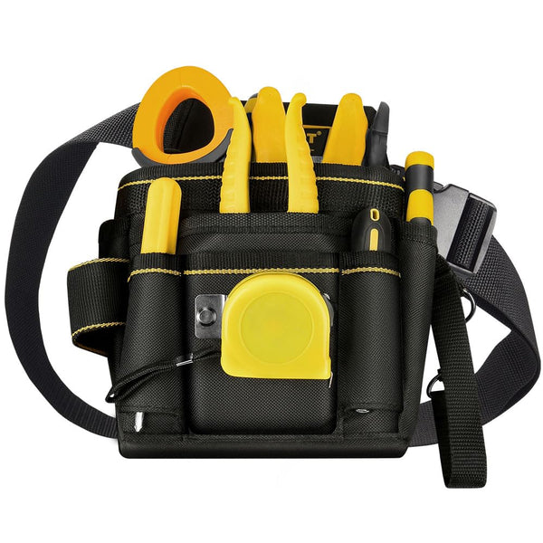 WINHUNT Tool Belt Pouch, Electrician Pouch 18 Pocket with Adjustable Nylon Belt 15x4x22cm Black (18 Pockets)