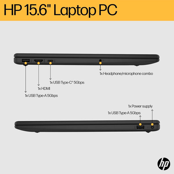 HP 15.6" Laptop | AMD Ryzen 5 7520U Processor | 16 GB RAM | 512 GB SSD | AMD Radeon Graphics | FHD Display | Up to 11hrs 15 mins battery | Win 11 | Dual Speakers | Jet Black | 15-fc0042sa