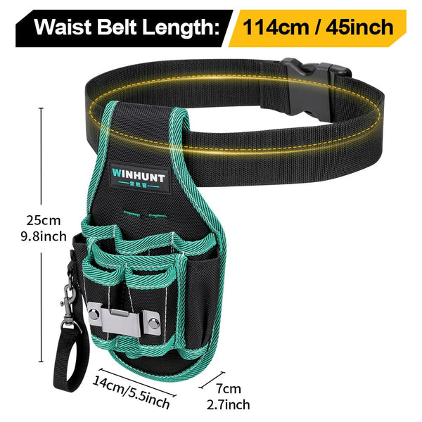 WINHUNT Tool Belt Pouch, Electrician Pouch 18 Pocket with Adjustable Nylon Belt 15x4x22cm Black (18 Pockets)