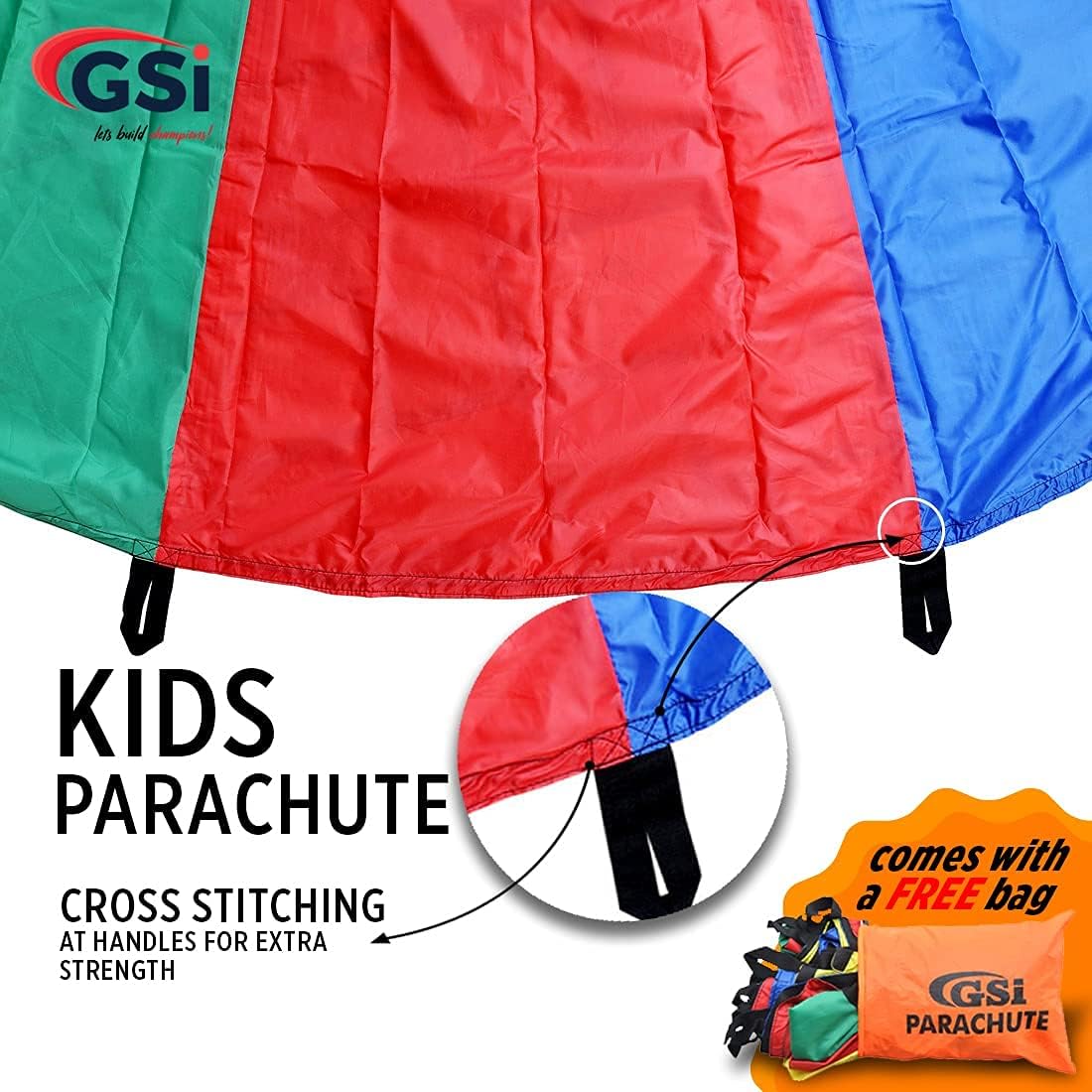 GSi Kids Play Parachute Rainbow Parachute Toy Tent Game for Children Gymnastic Cooperative Play and Outdoor Playground Activities (16 Feet)