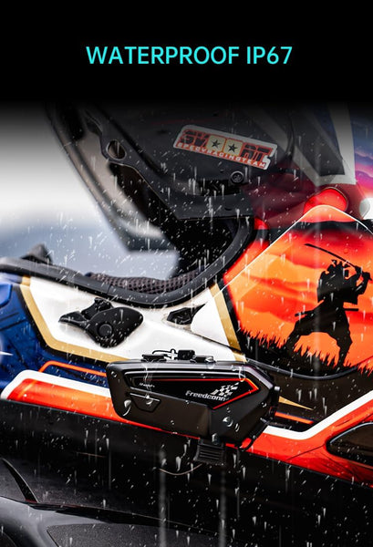 FreedConn QC Bluetooth 5.2 F1 Helmet Headset, Motorcycle Headphones Speakers with Strong Bass, 1100mAh Hands Free IP67 Waterproof Motorbike Earphones with Hard Mic, Music Call Control, Wake Up Siri