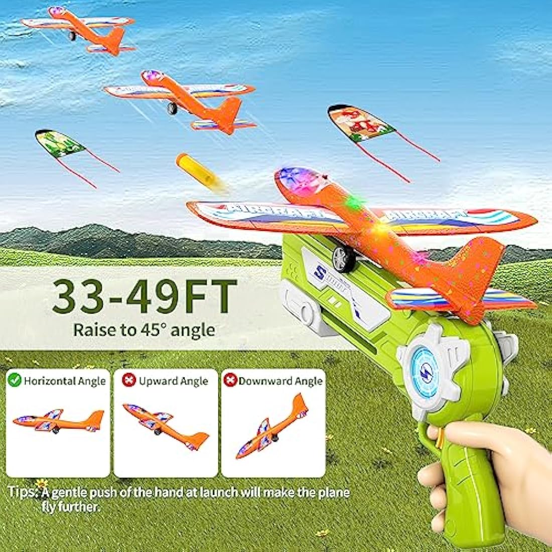 Doloowee 4 IN 1 Airplane Launcher Toys, LED Foam Glider Airplane Catapult, 2 Flight Modes, Outdoor Sports Flying Toys 3-12 Years Old Boys Girls Birthday Gifts