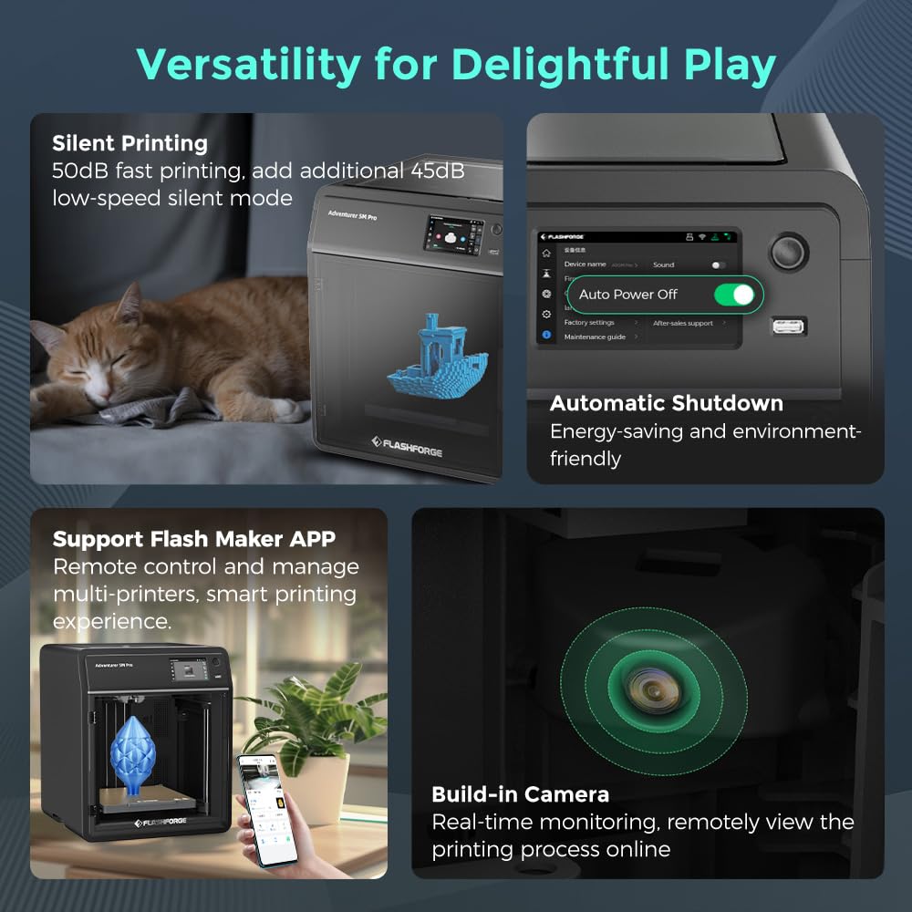 FLASHFORGE AD5M 3D Printer Fully Auto Calibration Print with 1-Click Max 600mm/s Speed, All-Metal CoreXY Structure Precise Printing, Easy-Maintenance Quick-Swap Nozzle, Print Size 220x220x220mm