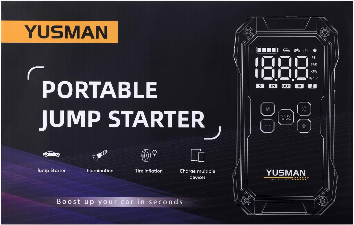 Jump Starter Power Pack with Air Compressor, 7000A 150PSI Portable Car Battery Booster (All Petrol/10L Diesel), 12V Car Jump Starter Power Bank with Jump Leads, LCD Screen, 2 LED Light