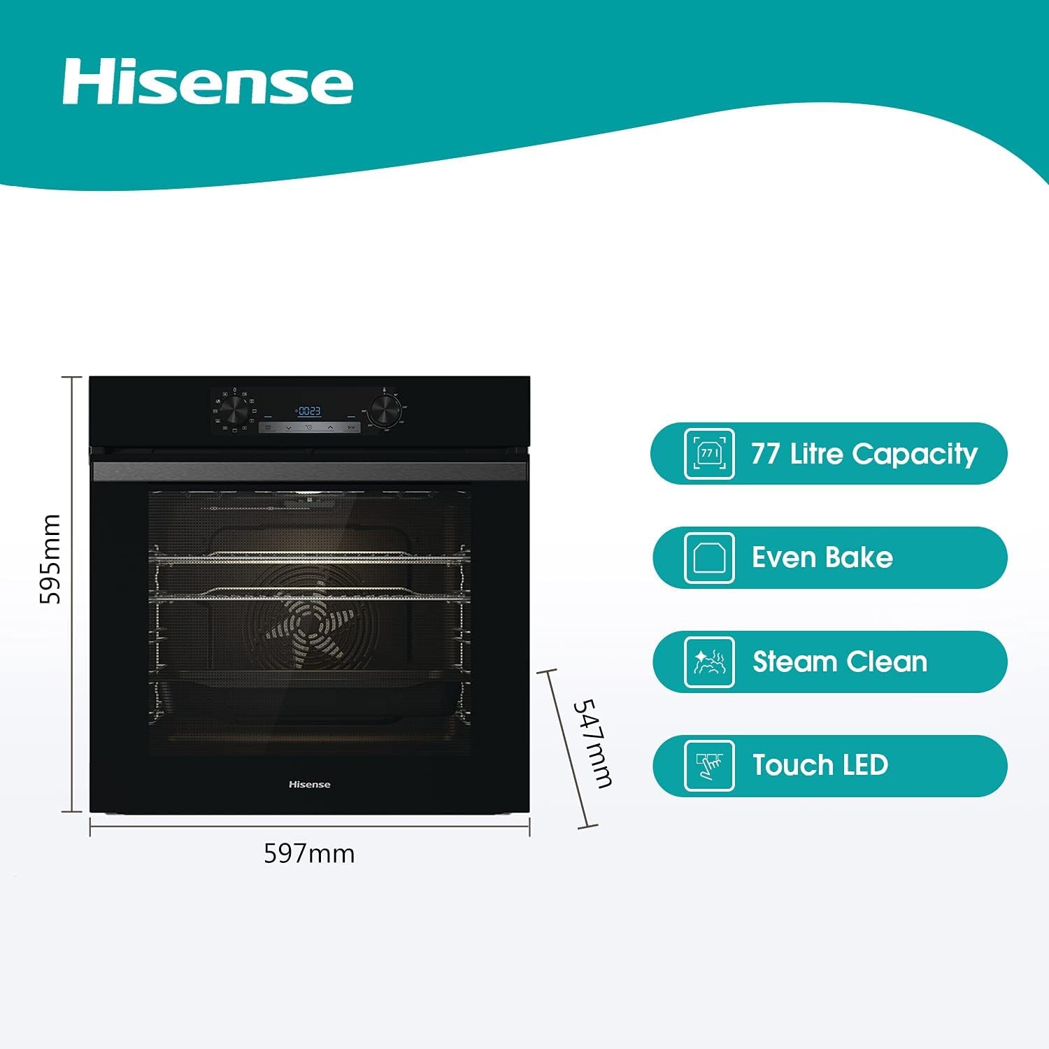 Hisense BI64211PB 77 Litre Built In Electric Single Oven With Pyrolytic Cleaning, Pizza Mode, Multiphase Cooking- Black 22x23x23 inches (LxWxH) - A+ Rated, Extra Large