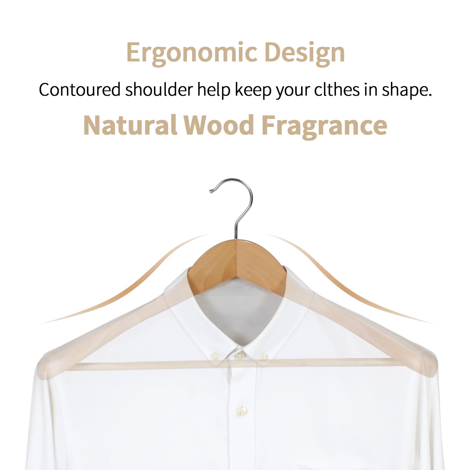 Hangerman Natural Wooden Suit Hangers, 10 Pack Wood Coat Hangers, Jacket Outerwear Shirt Hangers, Glossy Finish with Extra Wide Shoulder, 360 Degree