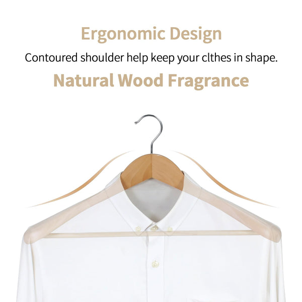 Hangerman Natural Wooden Suit Hangers, 10 Pack Wood Coat Hangers, Jacket Outerwear Shirt Hangers, Glossy Finish with Extra Wide Shoulder, 360 Degree