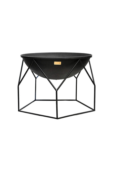 Ivyline Buckingham Firebowl with Geometric Stand in Black - UV Stable, Frost Proof & Durable - Contemporary Stylish Outdoor Firepit - H51cm x W70cm