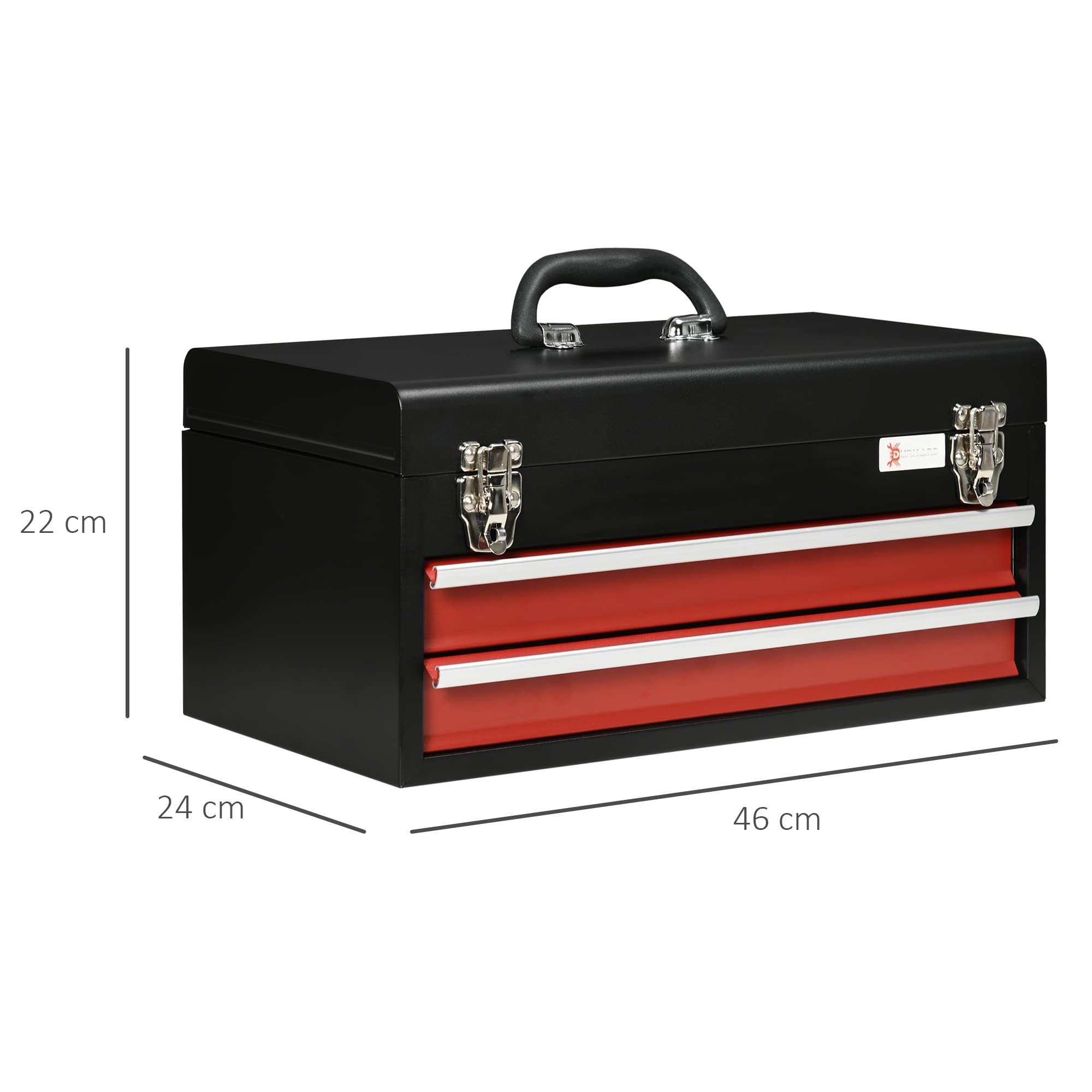 DURHAND 3 Drawer Tool Chest, Lockable Metal Tool Box with Ball Bearing Runners, Portable Toolbox, 510mm x 220mm x 320mm, Red