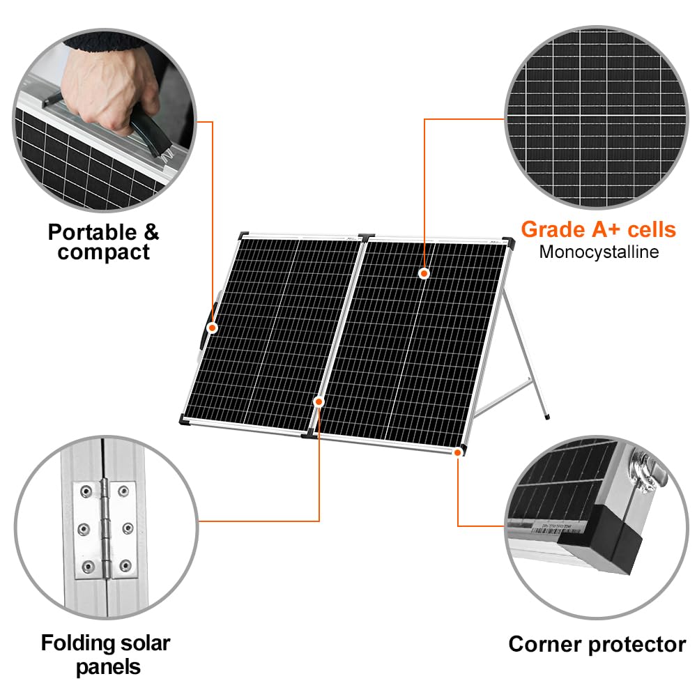 DOKIO Foldable Portable Solar Panel 100 Watt 12 Volt Monocrystalline Solar Suitcase with Waterproof Charge Controller