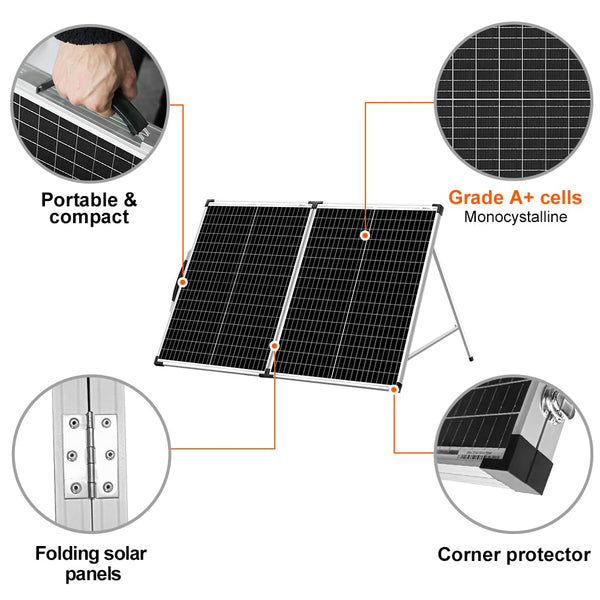 DOKIO Foldable Portable Solar Panel 100 Watt 12 Volt Monocrystalline Solar Suitcase with Waterproof Charge Controller