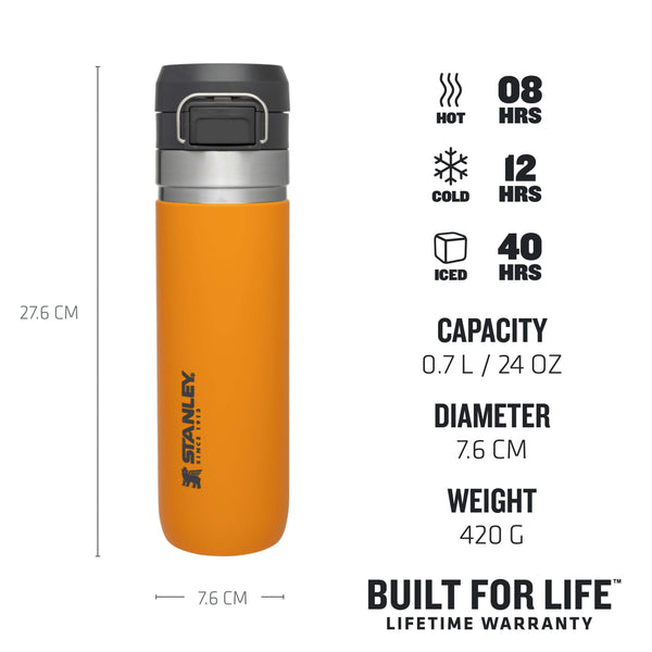 STANLEY Quick Flip Stainless Steel Water Bottle 0.47L - Keeps Cold For 7 Hours - Leakproof - BPA-Free Thermal Flask - Dishwasher Safe - Cup Holder Compatible