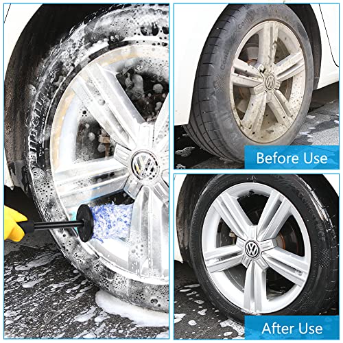 URAQT Car Wheel Brush, No Metal Wheel and Rim Detailing Brush, Car Wheel Cleaning Brush, Soft Dense Alloy Wheel Brush, Suitable for Wheels and Rims of Cars/Motorcycles/Bicycles (Black)
