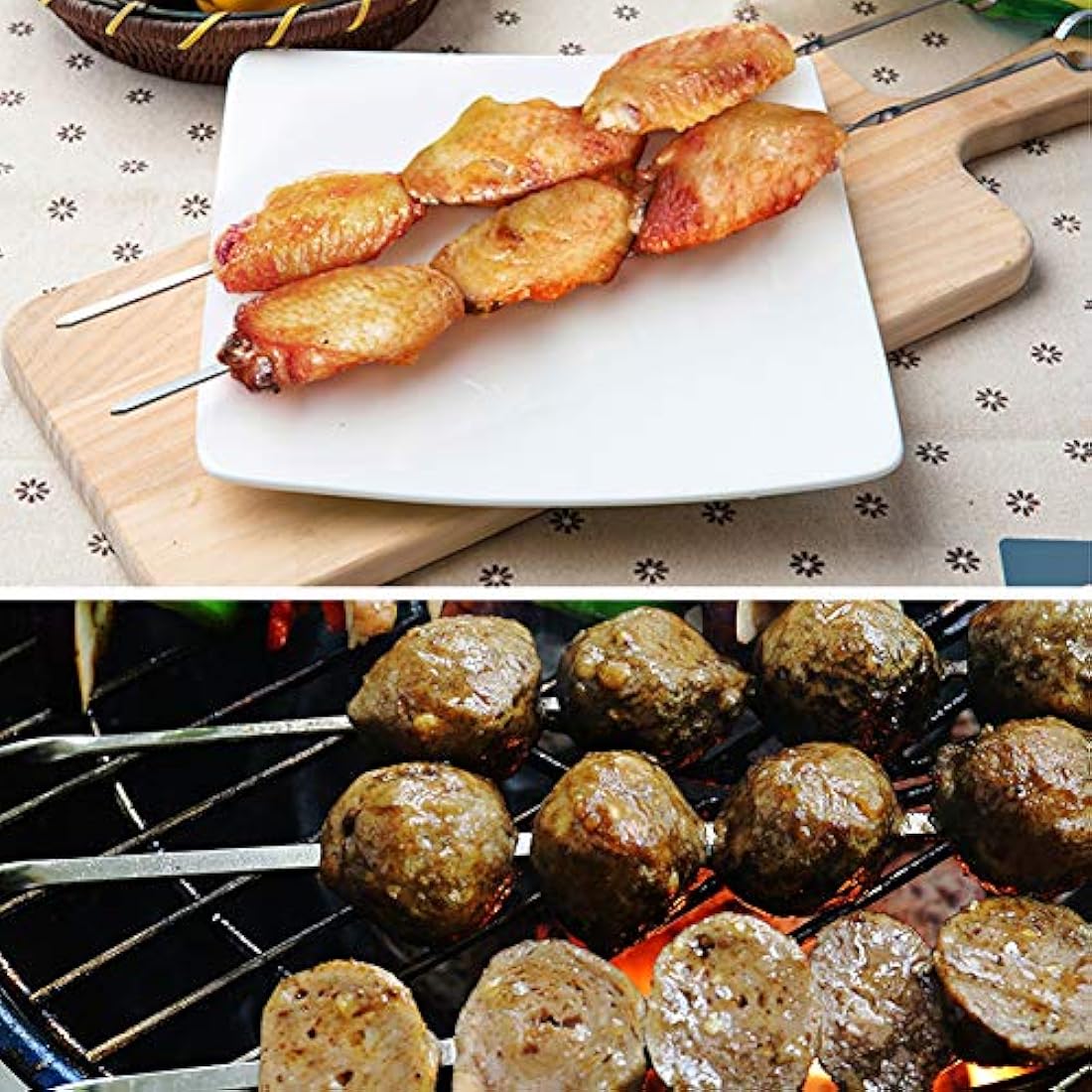 Homealexa 15" BBQ Skewers, Stainless Steel Flat Kebab Skewers Set of 20, Reusable with Storage Bag for Outdoor BBQ, Family Party, Shish Kabob