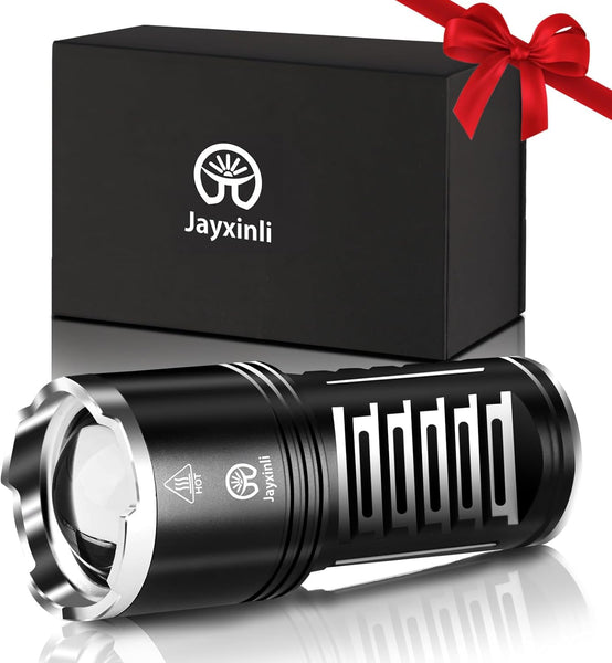 Jayxinli Torches LED Super Bright 1000000 Lumen Rechargeable, Powerful Torch 3 Light Modes and 10800 mAh Long-Lasting Battery, Zoomable, High Powered, Bright Torch for Camping & Home