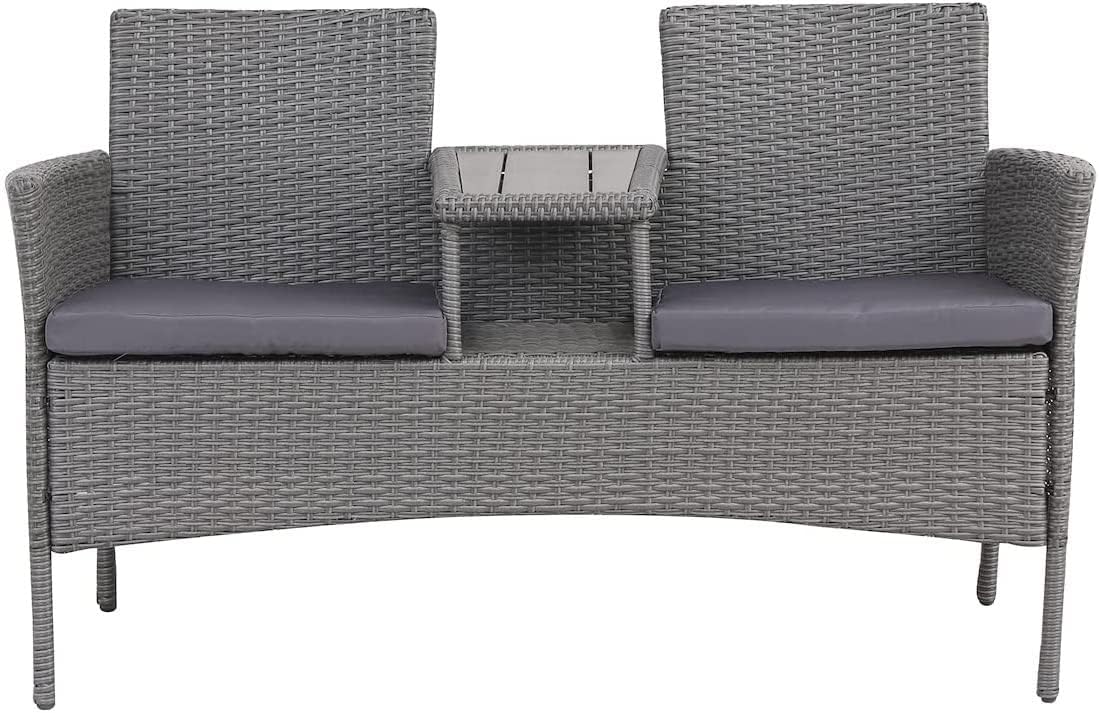EVRE Lisbon Rattan 2 Seater Companion Partner Bench Garden Furniture Set Patio Conservatory for Terrace Balcony Garden Outdoor Indoor