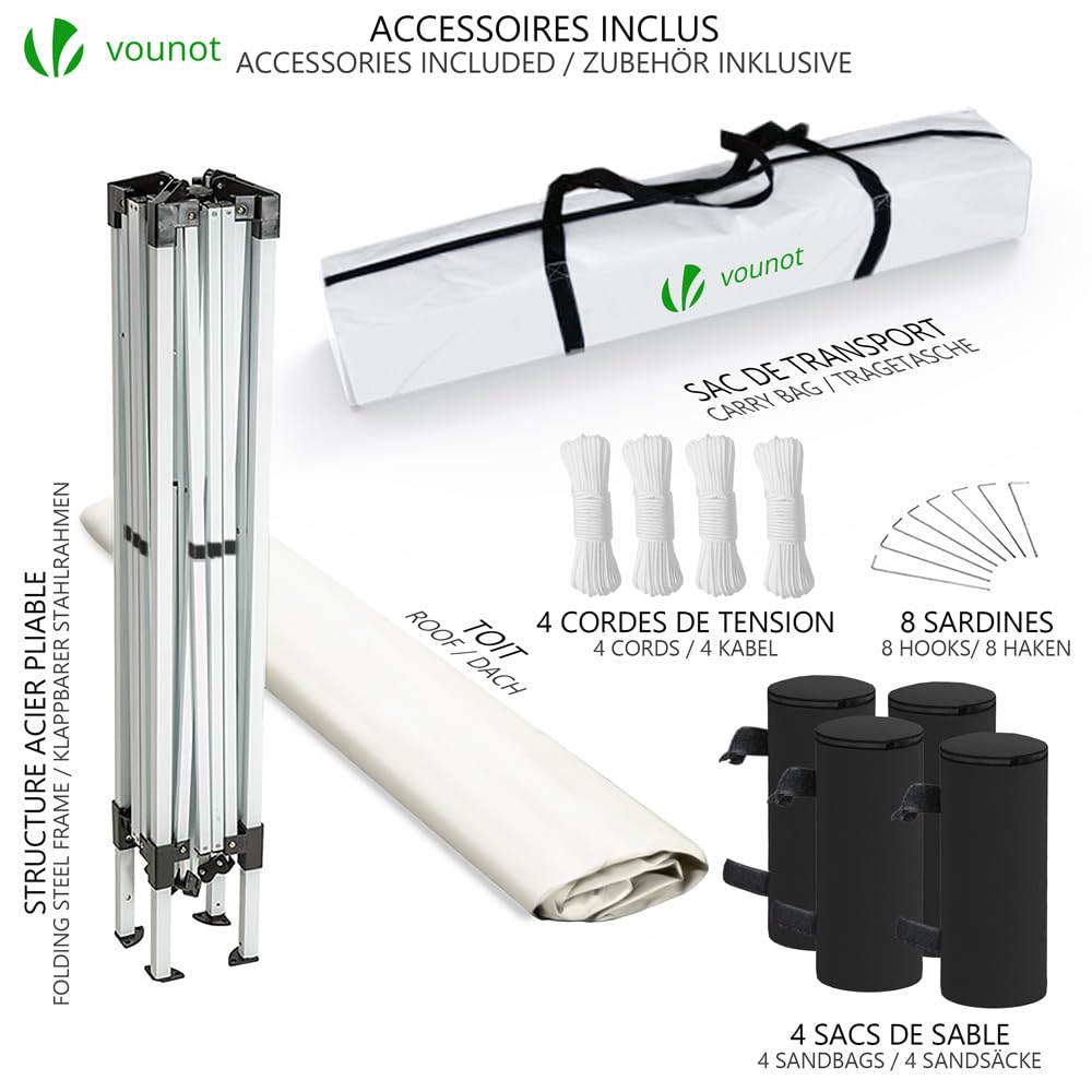 VOUNOT 3m x 3m Pop Up Gazebo with Sides & 4 Weight Bags & Carry Bag, Marquee Garden Party Tent Outdoor, Grey