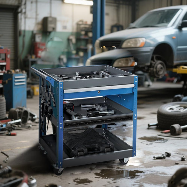 AIRAJ 3-Layer Tool Trolley,78 * 35 * 70cm Heavy Duty Tool Trolley, Metal Tool Cart with large Lockable Drawer and Rack,Work Trolley for Transport Tools,Load Capacity 200KG,Can Hold Heavy Equipment