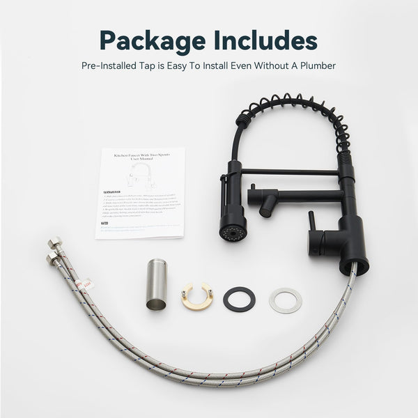 Warmiehomy 5 Modes Kitchen Taps Mixer with Pull Out Spray,High Arc 360° Swivel Dual Spout Pull Down Stainless Steel Kitchen Sink Taps,Brushed Nickel