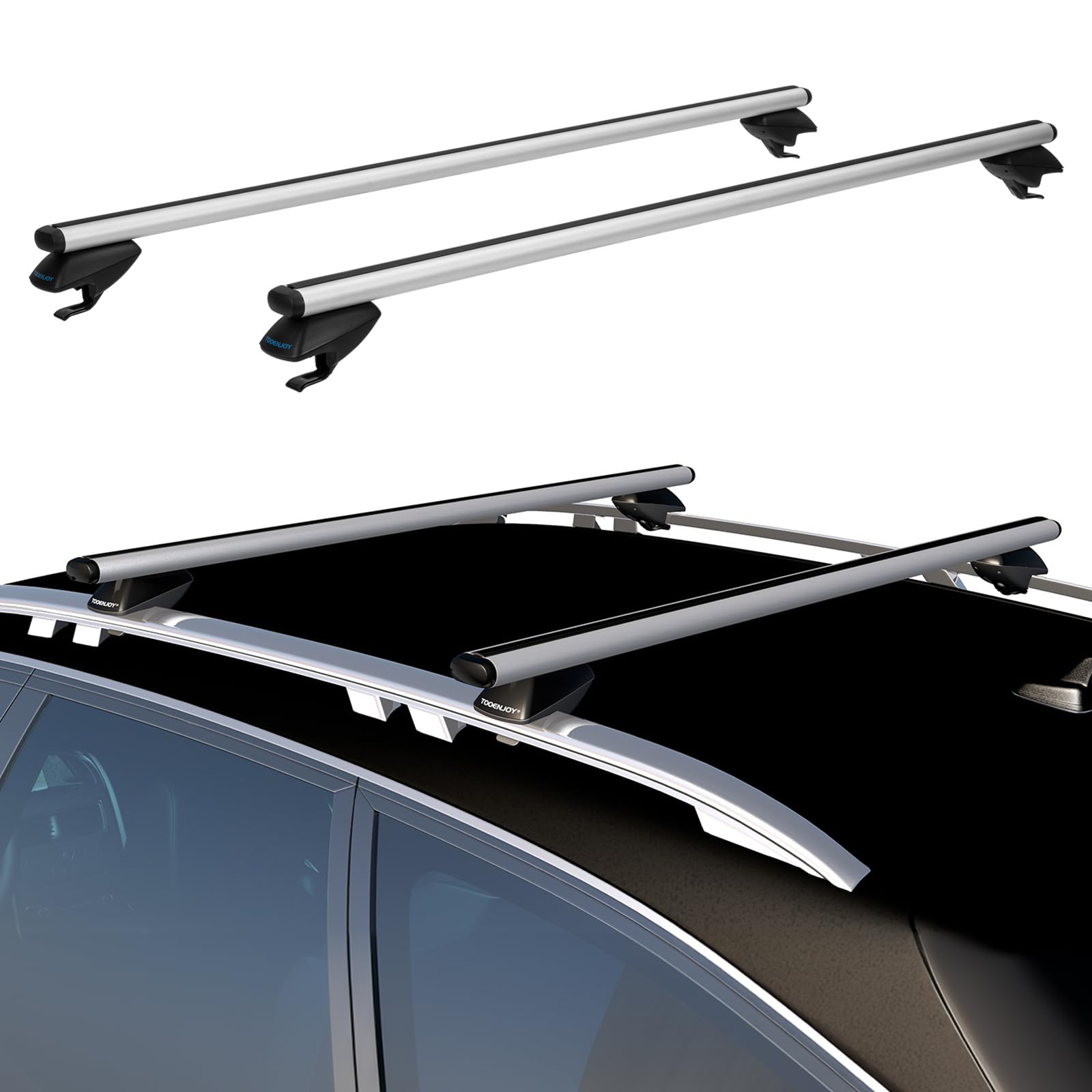 COWVIE 135cm Roof Rack Cross Bars, Adjustable Aluminum Roof Bars, Fits Most Existing Raised Side Rails with Gap - White