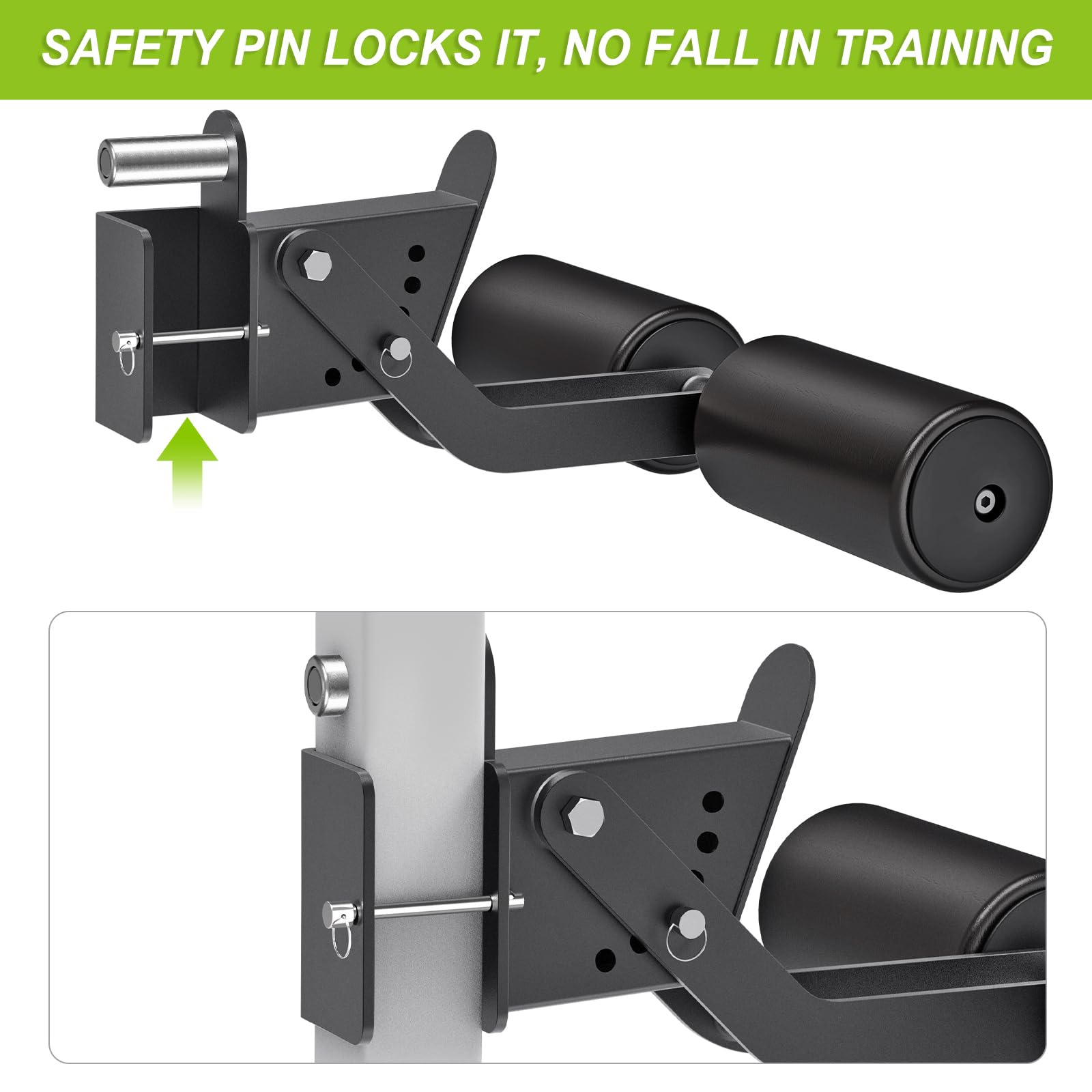 Kipika Leg Extension Attachment for 2" x 2" Power Rack with 5/8" or 1" Hole - Adjustable Leg Hold Down Attachment with Foam Rollers - Ideal for