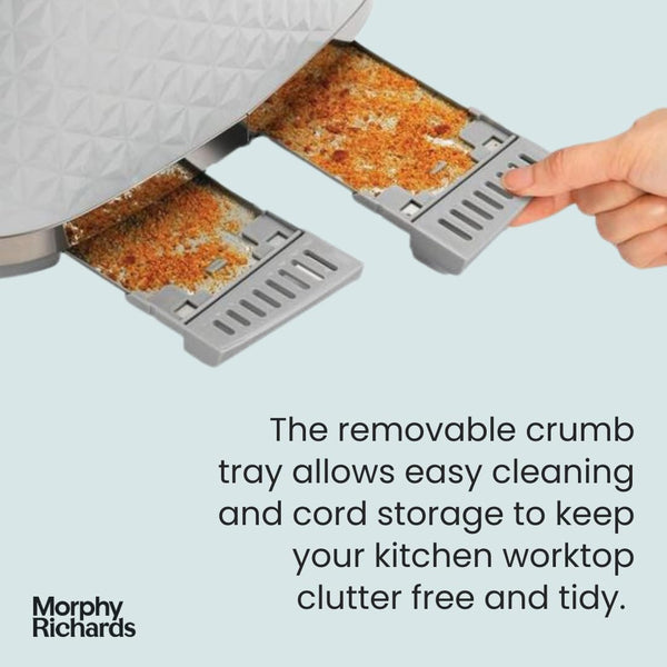 Morphy Richards Vector 4 Slice Toaster, High Gloss Geometric Design, Defrost and Reheat, Variable Width Slots, Removeable Crumb Tray,White, 248134