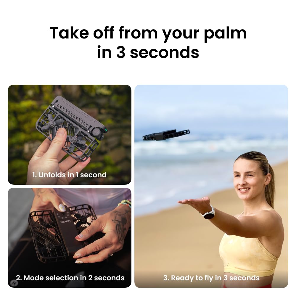 HOVERAir X1 Drone with Camera, Self-Flying Camera Drone with Follow Me Mode, Foldable Mini Drone with HDR Video Capture, Palm Takeoff, Intelligent Flight Paths, Hands-Free Control Black (Combo Plus)