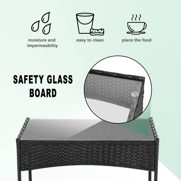 bigzzia Rattan Garden Furniture Set, 4 piece Patio Rattan furniture sofa Weaving Wicker includes 2 Armchairs,1 Double seat Sofa and 1 table (Black)