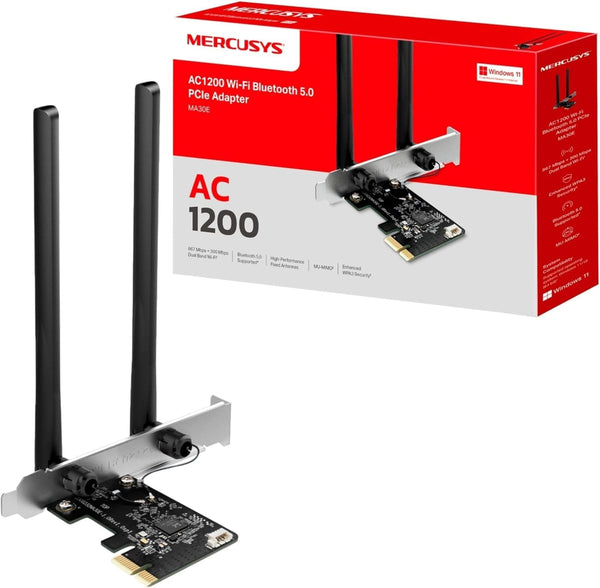 MERCUSYS MA30E AC1200Mbps Wireless Bluetooth 5.0 PCIe WiFi Adapter for PC, MU-MIMO Wider Signal Coverage PCIe WiFi Card, Network Card for Desktop/PC Windows 10/11(64Bit)