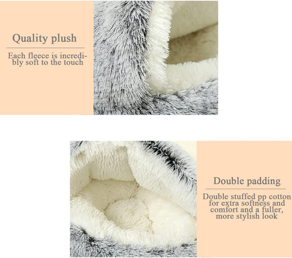 SUOXU Calming Cat Bed Small Dog Bed,Warm Cosy Soft Plush Winter Indoor Cat Cave Bed,Anti Slip Bottom Machine Washable Anti-Anxiety Hooded Pet Bed Sofa