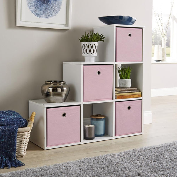 Home Source Step Style Storage 6 Cube Bookcase Wooden Display Staircase, White