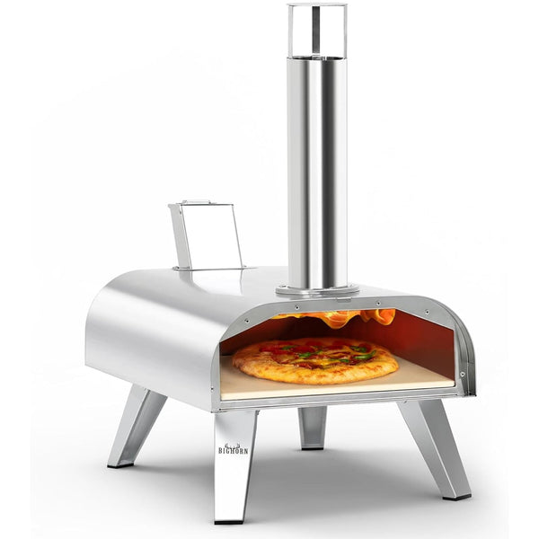 BIG HORN OUTDOORS Pizza Ovens Wood Pellet 12” Pizza Oven Cooking Pizza Maker Portable Pizza Grill (Black)