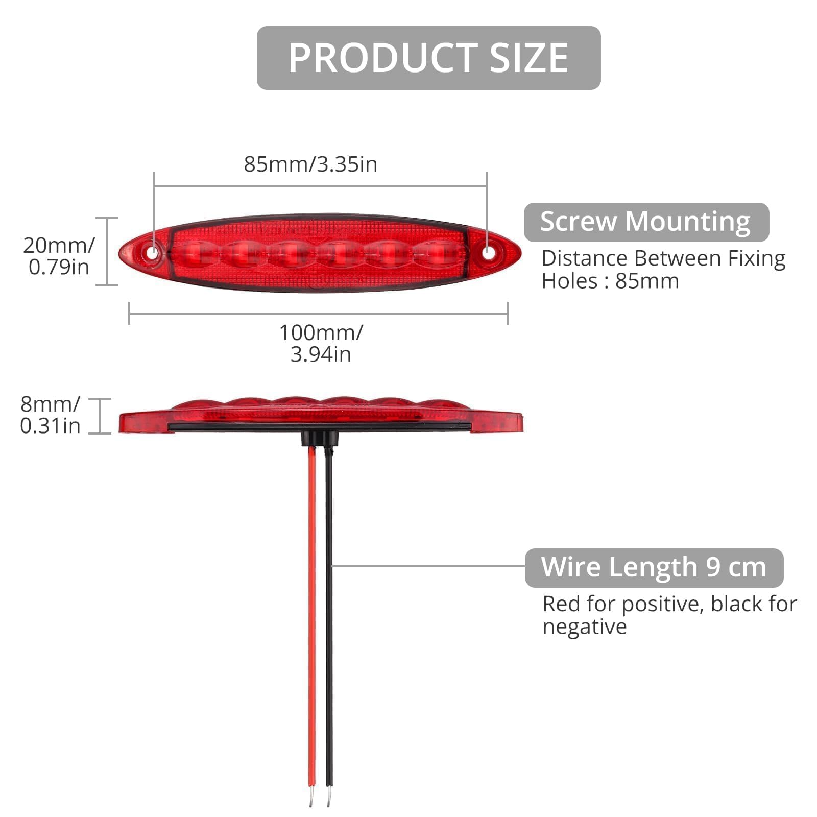 Justech 10pcs 6LED Side Marker Lights 12V Rear Lights 3030 SMD Indicator Lamps Universal Waterproof for Truck Trailer Van Caravan Lorry Car Bus-Red