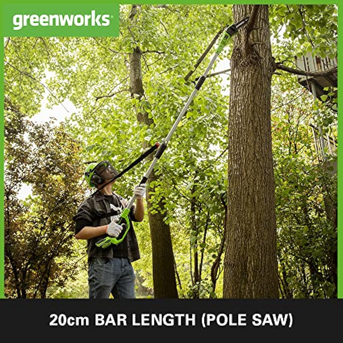 Greenworks G40PSH Cordless 2-in-1 Pole Saw and Pole Hedge Trimmer with Shoulder Strap, Pole Saw 20cm Bar, Trimmer 51cm Dual Action Blades, WITHOUT 40V Battery & Charger, 3 Year Guarantee