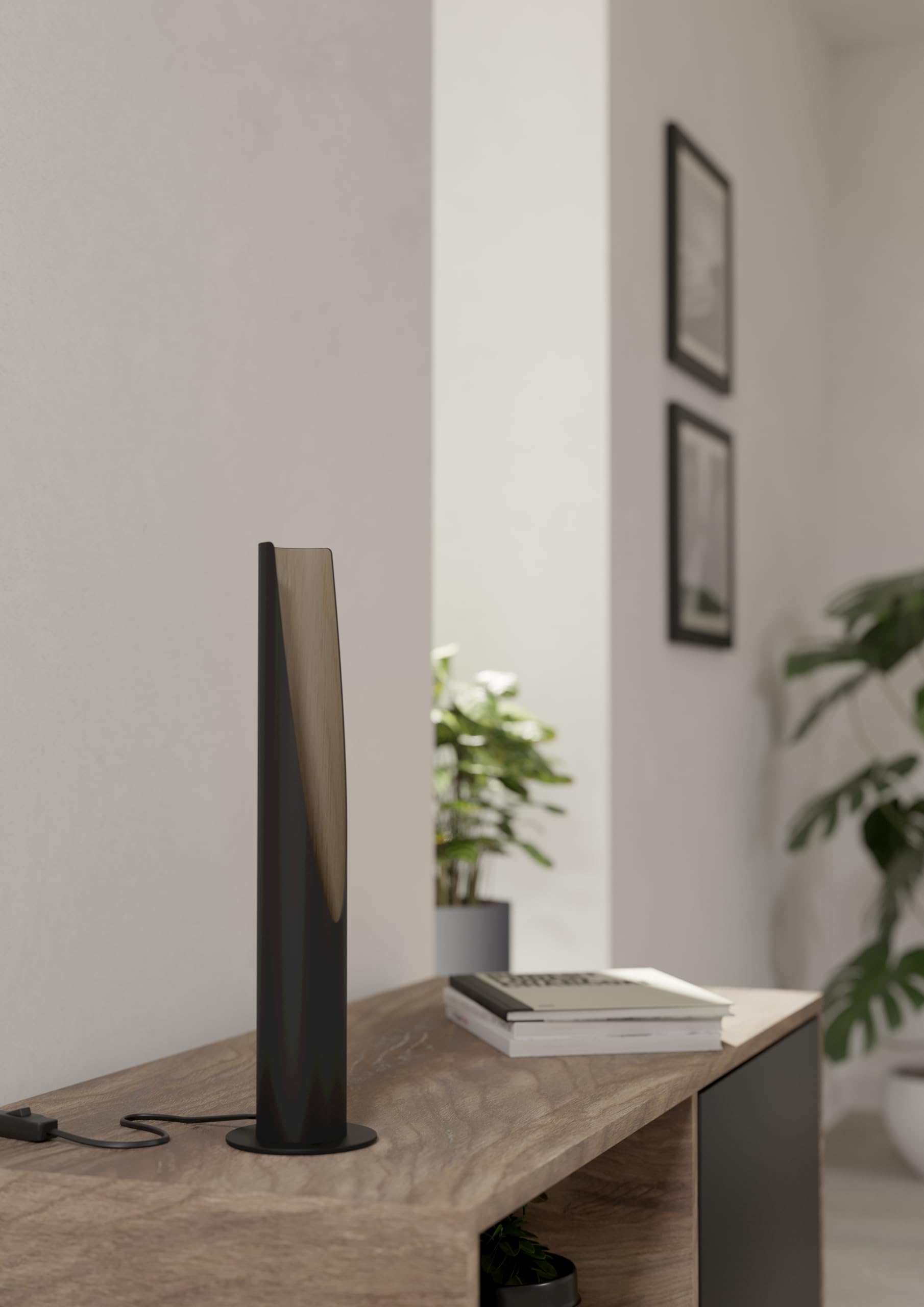 Eglo Table lamp Barbotto, Bedside lamp with indirect Light, Living Room Lighting Made of Black Metal and Wood in Oak, incl. GU10 Bulb, 40 cm, FSC