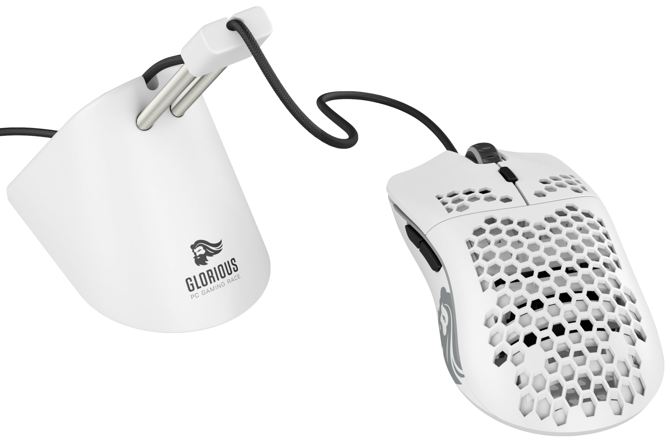 Glorious Gaming Mouse Bungee - Cable Management for all Gaming Mice, Eliminates Drag, Adjustable Arm, Premium Build Quality, Rubber Grip Base, Rubber Clip for Different Cable Sizes - White