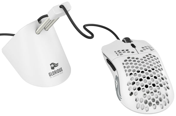 Glorious Gaming Mouse Bungee - Cable Management for all Gaming Mice, Eliminates Drag, Adjustable Arm, Premium Build Quality, Rubber Grip Base, Rubber Clip for Different Cable Sizes - White