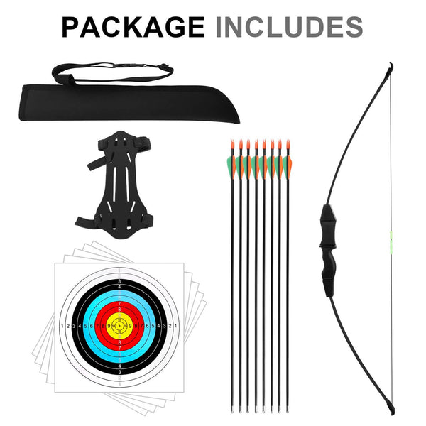 Dostyle Recurve Bow and Arrows Set Teenagers Ambidextrous Archery Beginner Gift for Outdoor Archery Training (Black)