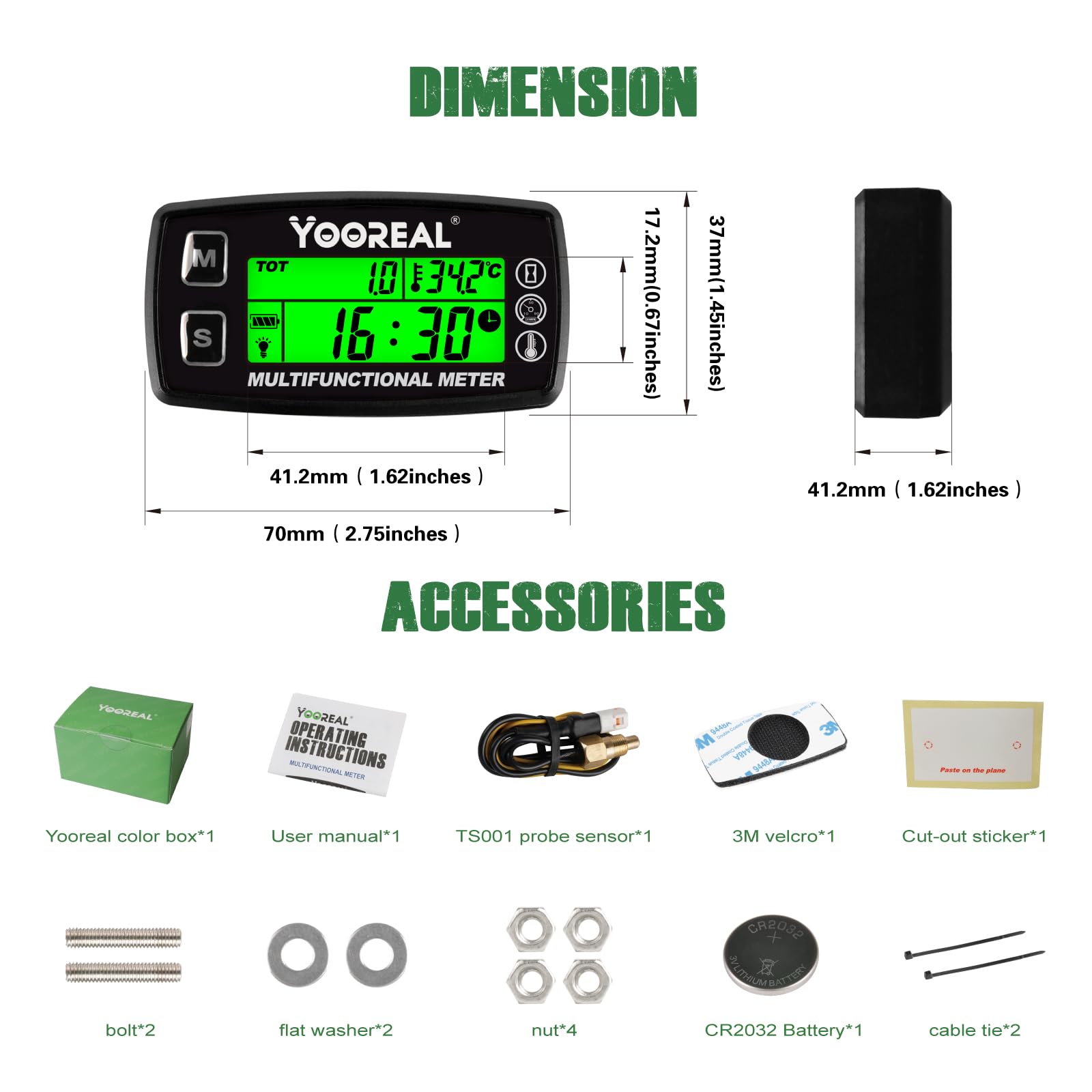 Yooreal Engine Temperature Gauge,TEMP Meter,User Shutdown Tachometer for Scooter Snowmobile Mini Bike Motorcycle Lawn Mower Generator Dump Truck