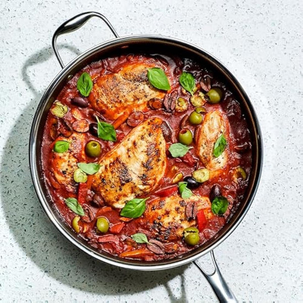 HexClad Hybrid Nonstick 5.5 Litre Deep Sauté Pan and Lid, Dishwasher and Oven-Safe, Induction Ready, Compatible with All Cooktops