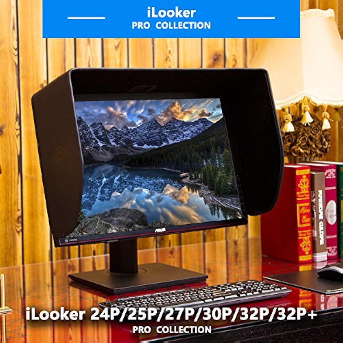 iLooker 25P 25-inch Thick Frame LCD LED Video Monitor Hood Sunshade Sunhood for Dell HP Viewsonic Philips Samsung LG EIZO NEC ASUS ACER BENQ AOC LENOVO iMac, Fits Monitor Frame Width 565-580mm