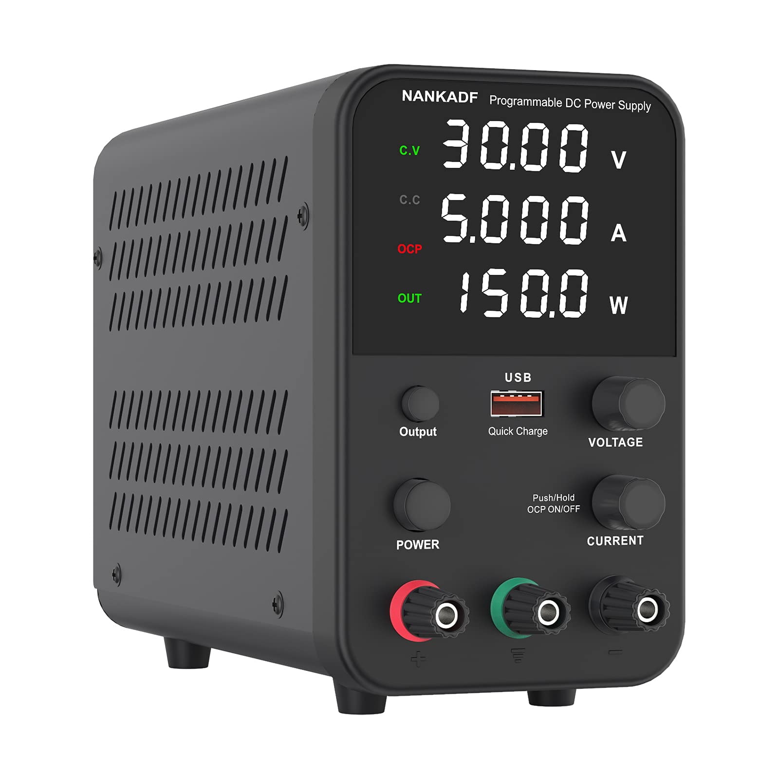 DC power supply (0-30V,0-10A) adjustable, switching power supplies, mini high precision 4-digit display with USB fast charging interface, variable lab bench power supply, output button/encoder knob