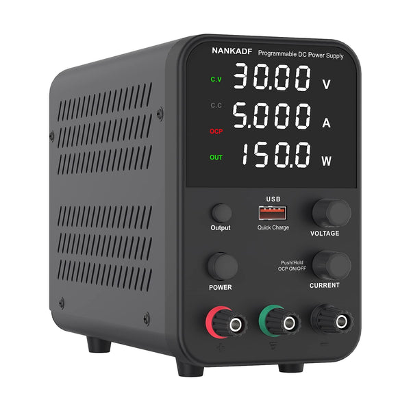 DC power supply (0-30V,0-10A) adjustable, switching power supplies, mini high precision 4-digit display with USB fast charging interface, variable lab bench power supply, output button/encoder knob