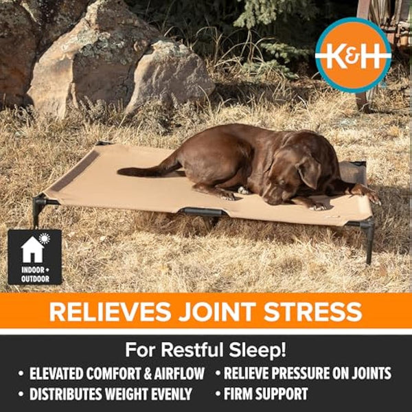 K&H Pet Products Original Pet Cot Elevated Pet Bed All Season Tan Mesh Large 30 X 42 X 7 Inches