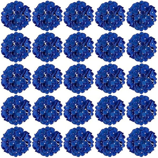 FagusHome 30 Pcs Silk Hydrangea Heads Artificial Flowers Heads and Stems Fake Hydrangea Flowers for Home Wedding Decor (Dark Blue)